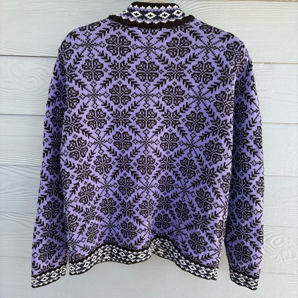 L.L. Bean Purple, White and Black Patterned Full Zip Sweater 100% Cotton Size L - Picture 5 of 5